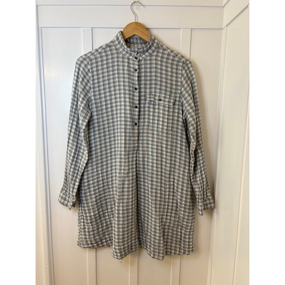 Loft Outlet Lounge Grey Gingham Cotton Gauze Shirt Dress Womens Small